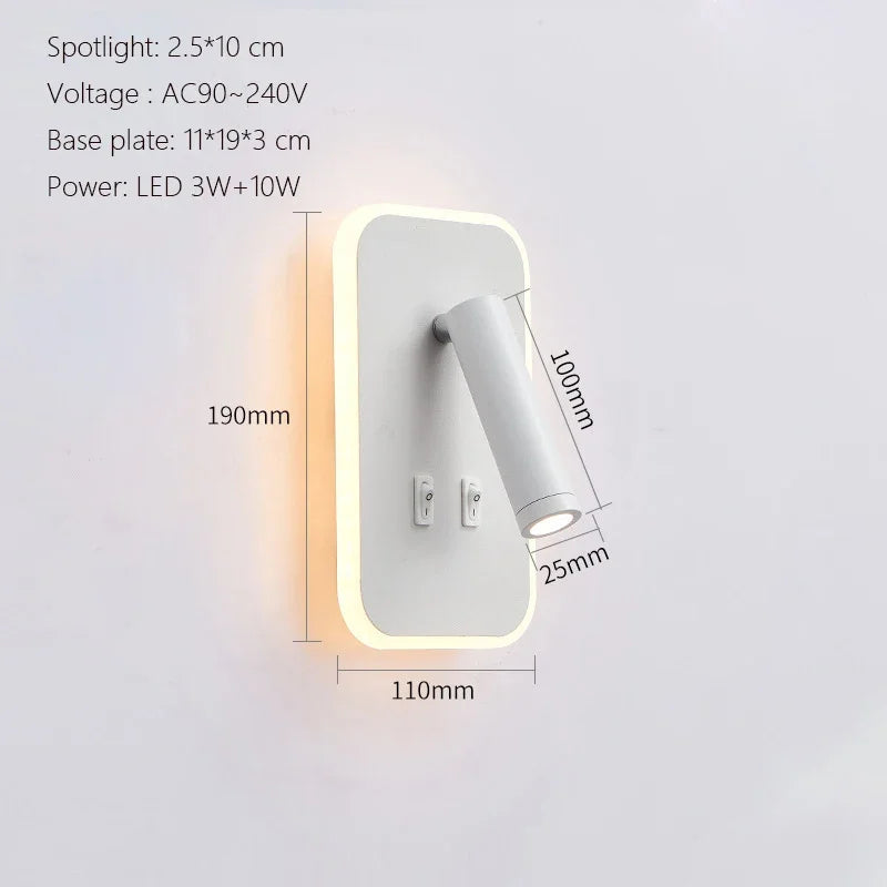 Modern Minimalist Led Wall Lamp USB Charging Indoor Bedroom Lamp Hotel Bedside Reading Lamp Wall Lights Sconce Switch AC 90~240V