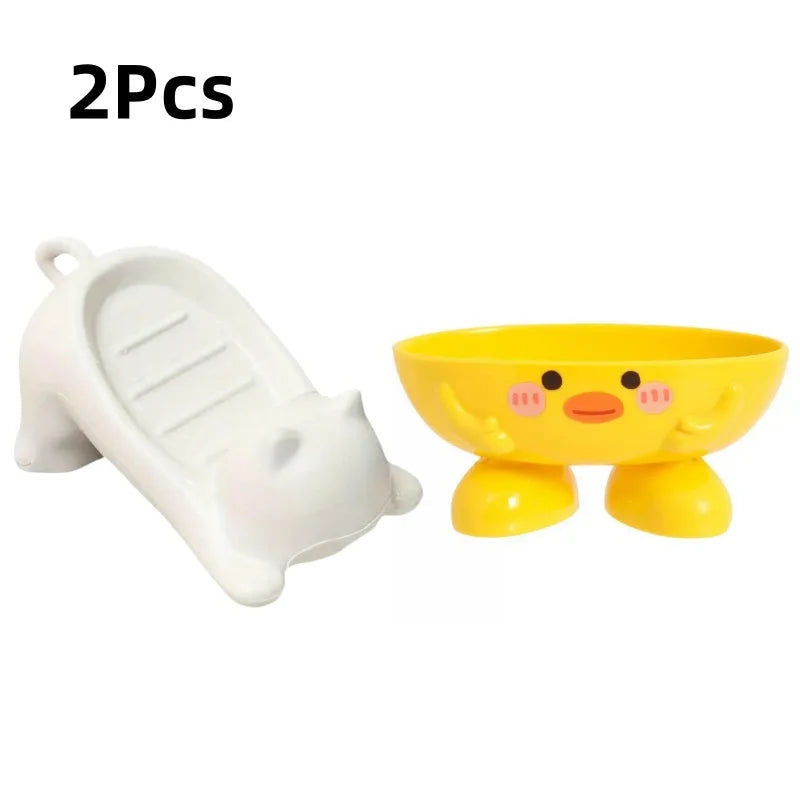 Cute Cartoon Cat Soap Dish with Drainage Plastic Holder for Bathroom Ideal for Soap and Sponges Storage Soap Holde Decorative