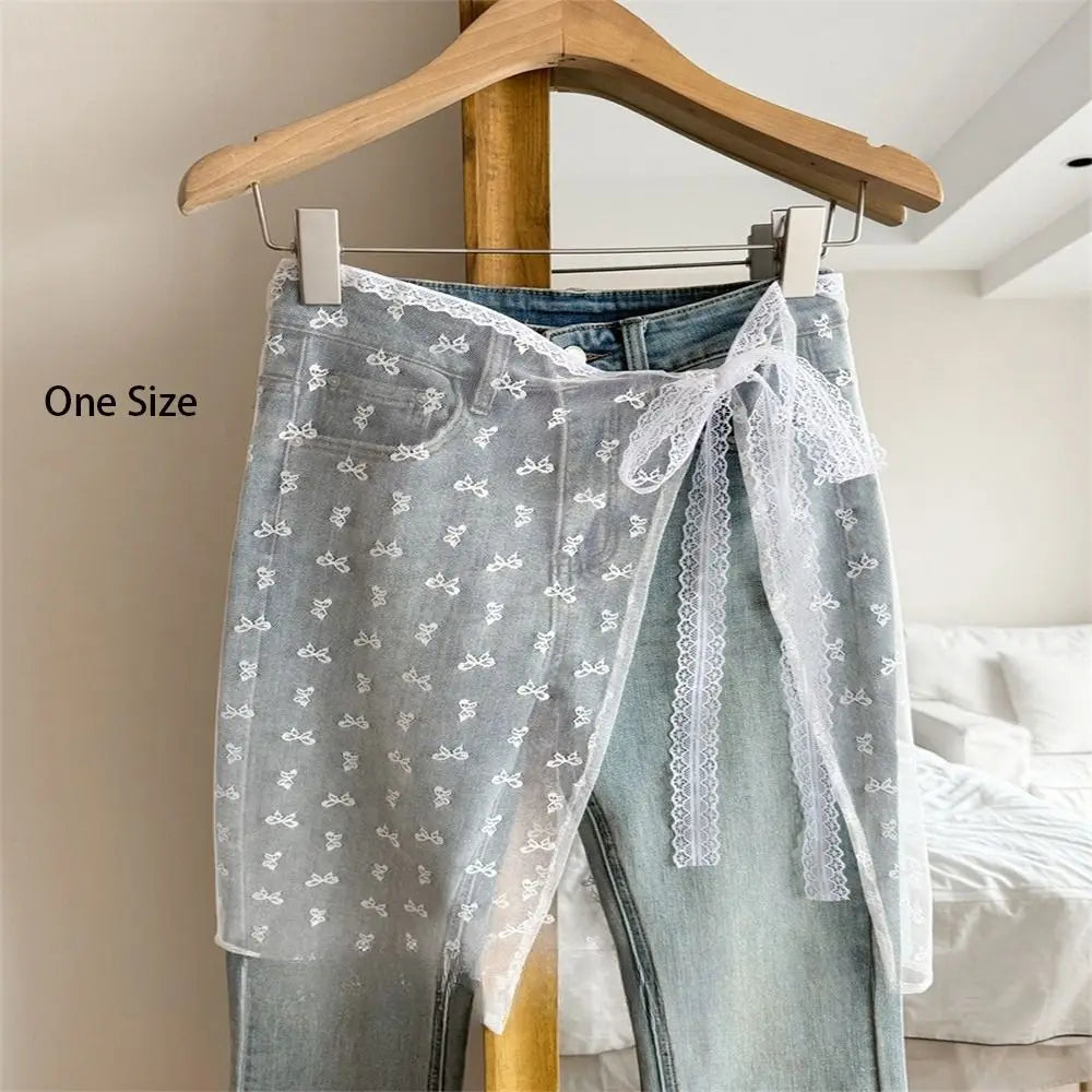 Fashion Lace Lace Layered Gauze Skirt Korean Version Unique Floral Skirt Lace Up Thin Lace Tie Up Spicy Girl Apron Spring