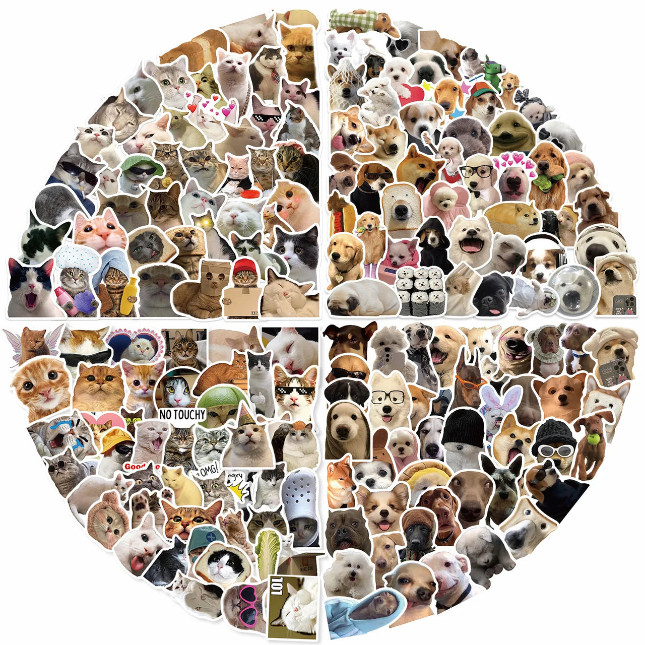 100/200Pcs Funny Kawaii Cat Stickers Animal Dog Laptop Scrapbook Decoration Decals Stationery Waterproof Graffiti Sticker Kids