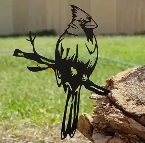 Metal Bird Tree Yard Decor - Crow & Owl Silhouette Steel Art Sculpture, Weather-Resistant Outdoor Garden Decor
