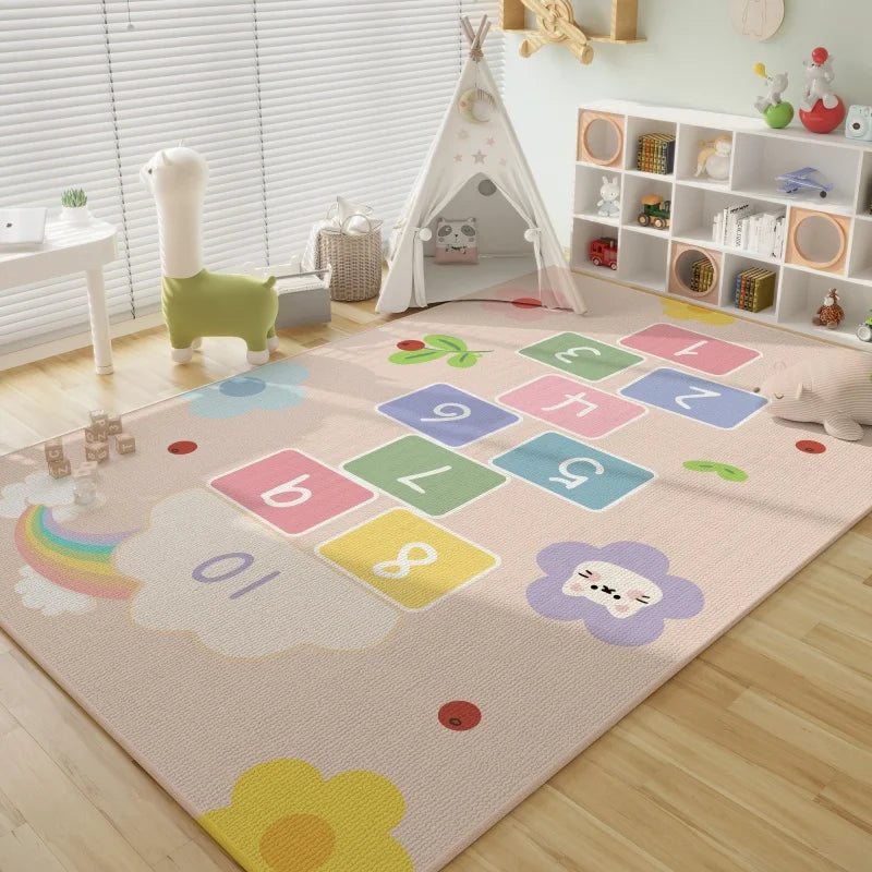 VIKAMA Children's Room Crystal Pile Rug Stain Resistant Washable Bedroom Bed Rug Game Rug Living Room Crawl Mat Home Decor