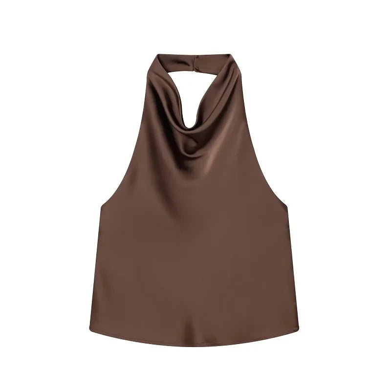 MUJER Satin Halter Tops Woman 2026 Sexy Backless Tops for Women Camisole off Shoulder Summer Top Women Pink Black Top Female