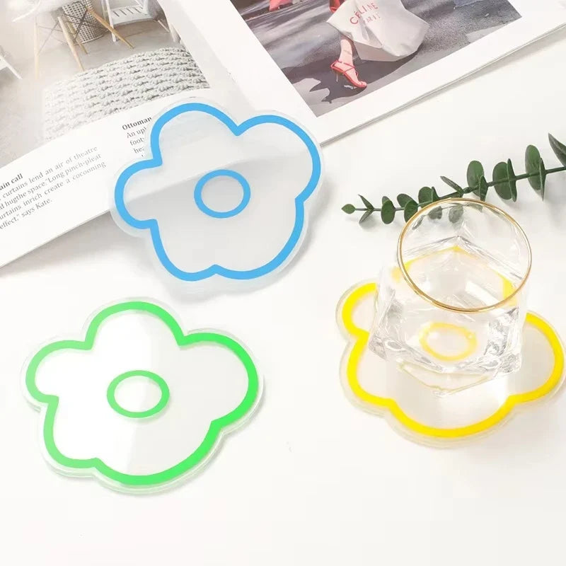 Flower Coasters Acrylic Waterproof Heat Insulation Anti Slip Coffee Cup Mats Cute Flowers Pads Kitchen Tableware Pad Decoration