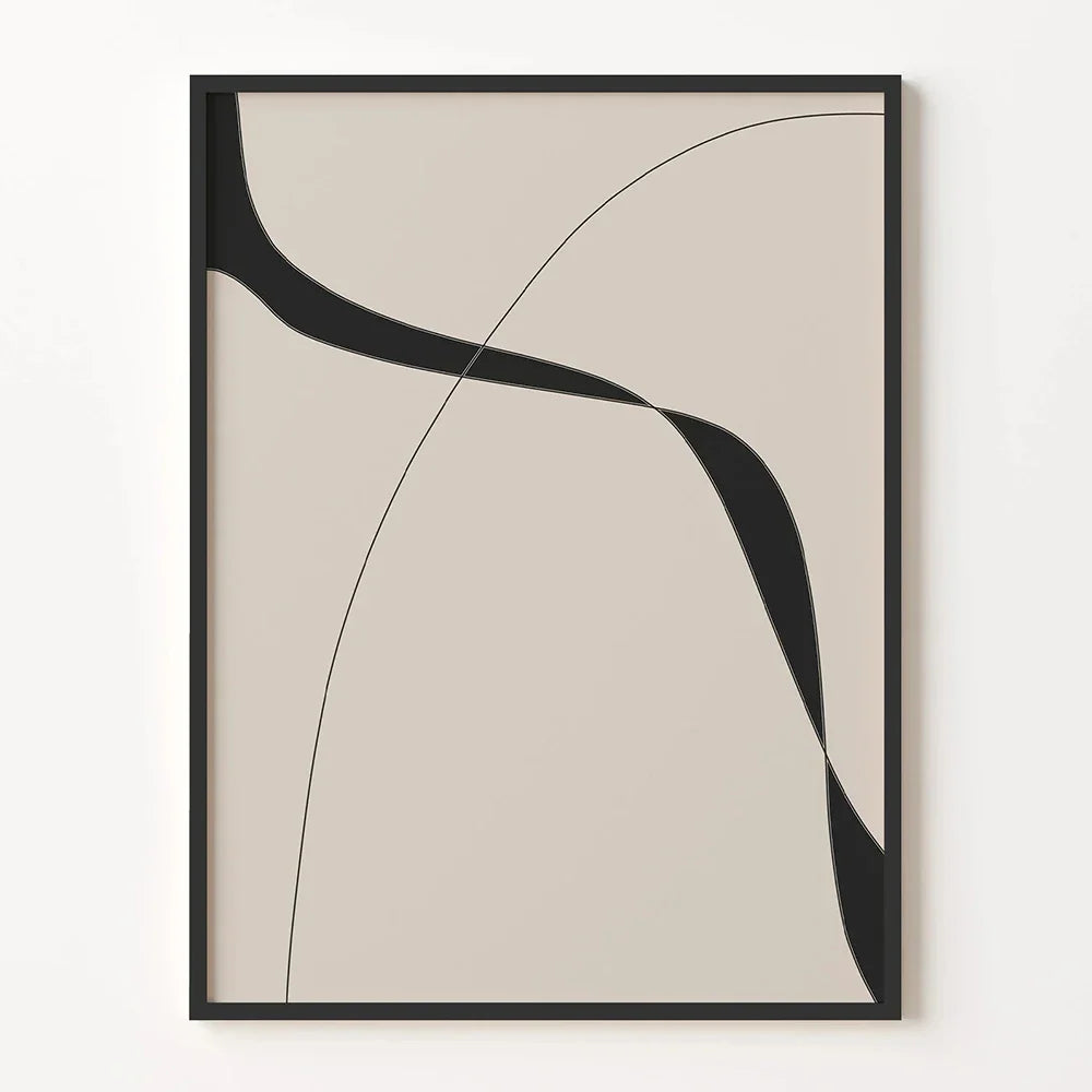 Abstract Minimal Art Print Line Drawing Poster Beige And Black Canvas Painting Modern Wall Picture Living Room Decoration
