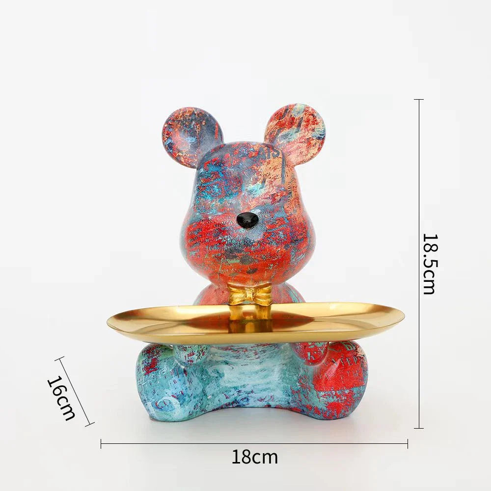 2025 New Graffiti Bear Figurine Home Decoration Animal Statue Keys Storage Shelf Modern Room Sculpture Table Decor Statues Gift