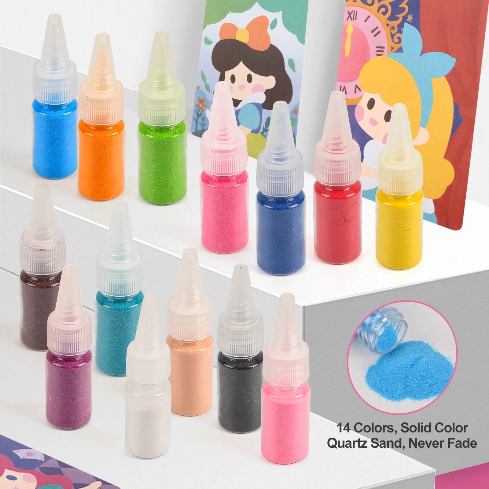 Sand Art Kit DIY Sand Painting Craft 14 Color 12 Princess Sand Painting Cards Montessori Toys Educational Toys for Kids Gifts