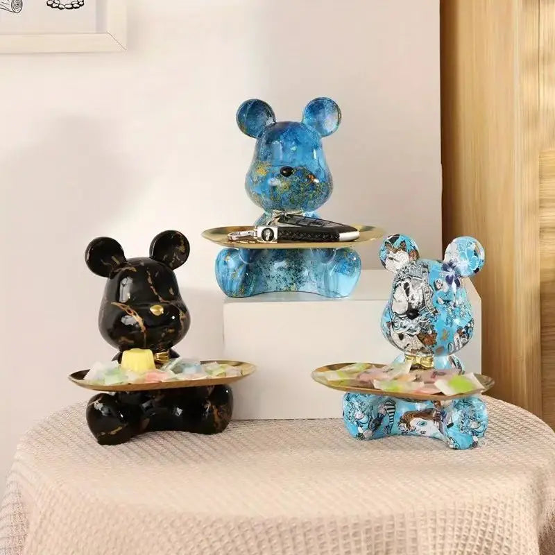 2025 New Graffiti Bear Figurine Home Decoration Animal Statue Keys Storage Shelf Modern Room Sculpture Table Decor Statues Gift
