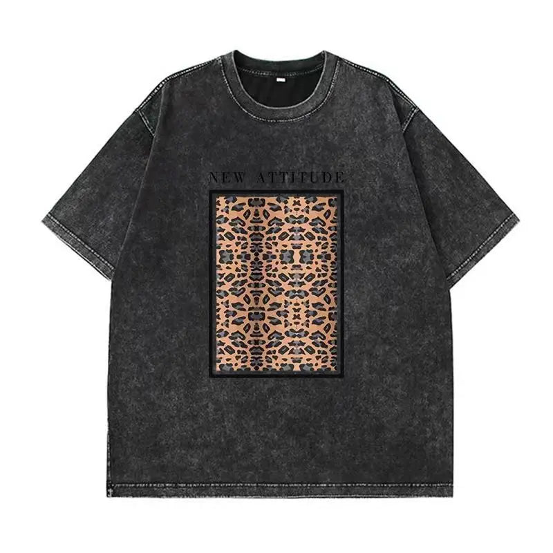 2025 new casual versatile 100% heavyweight cotton short-sleeved t-shirt female washed black do old retro American ins loose top