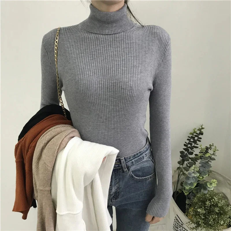 Women Turtleneck Sweater Knitted Soft Pullovers cashmere Jumpers Basic Solid Soft Sweaters Women Autumn Winter Casual Tops