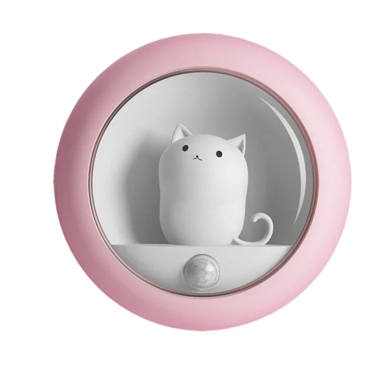 Smart LED Night Light Creative Cat Motion Sensor USB Rechargeable Lamp Decor Cabinet Wall Hanging Lamp for Kid Bedroom Cute