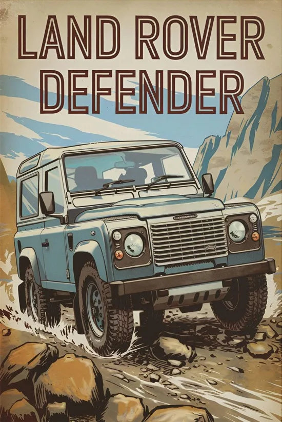 L-and-R-over Defender 90 Offroad Poster Classic Retro Automotive Poster Canvas Prints Classic Off-road Vehicle Aesthetic Print