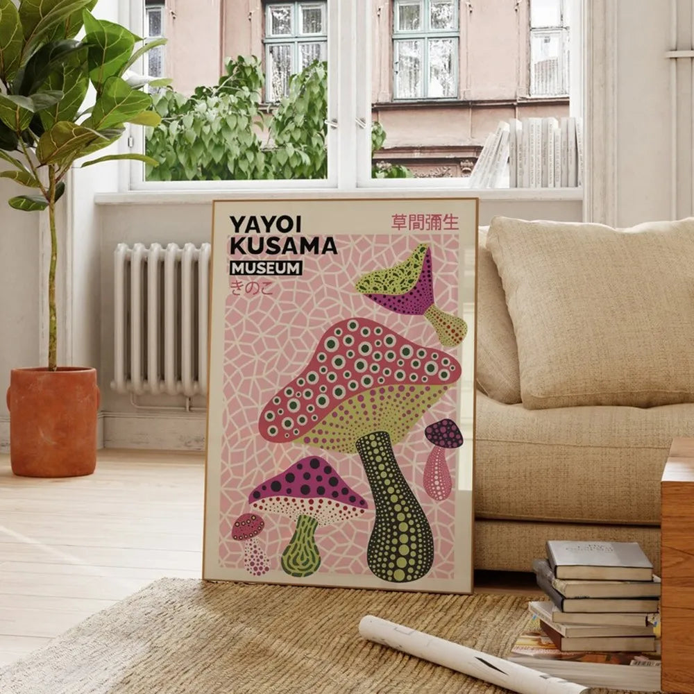Modern Abstract Yayoi Kusama Japanese Art Exhibition Wall Art Canvas Painting Posters For Living Room Home Decor