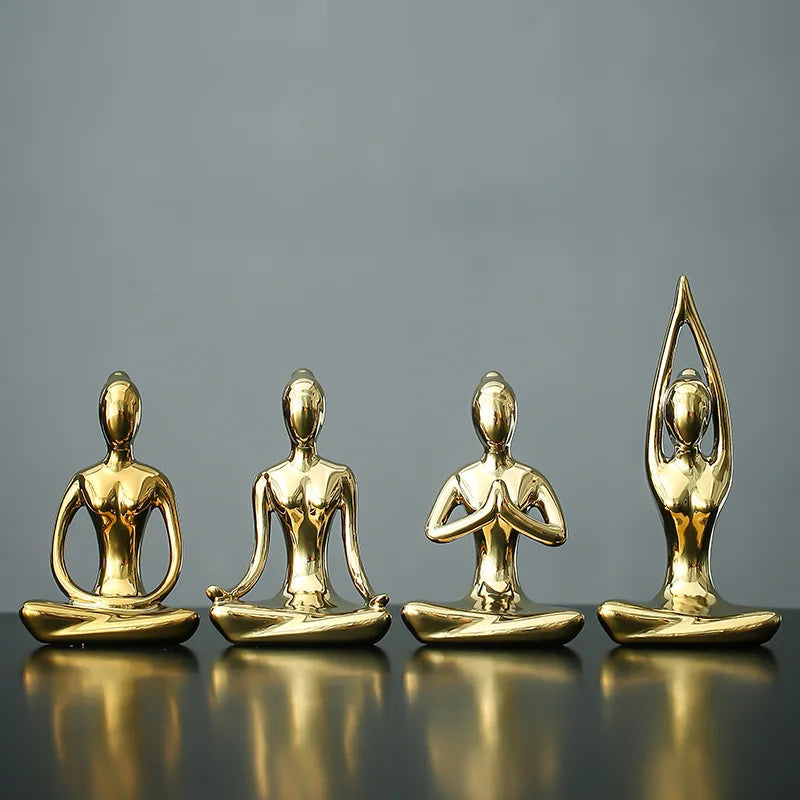 Home Decor Abstract Art Ceramic Yoga Poses Figurine Porcelain Lady Figure Statue Study Office Yoga Studio Ornaments Decorations