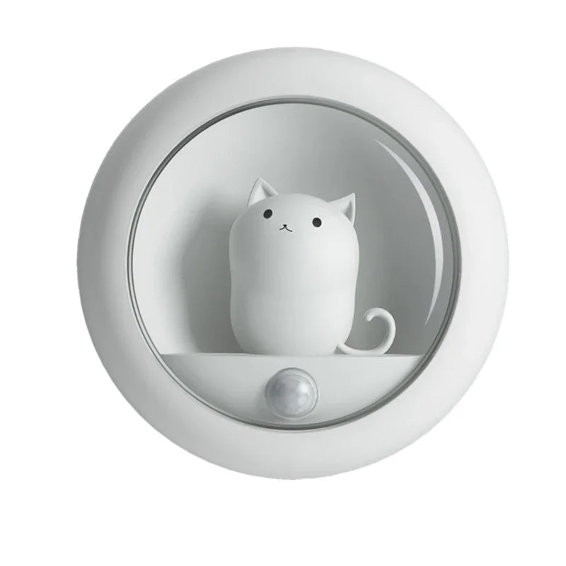 Smart LED Night Light Creative Cat Motion Sensor USB Rechargeable Lamp Decor Cabinet Wall Hanging Lamp for Kid Bedroom Cute