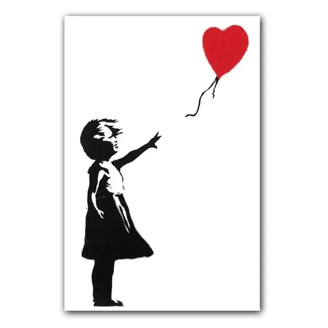 Girl and Red Balloon Banksy Art Nordic Characters Canvas Painting  Mural  Poster Living Room Bedroom Bar Home Decoration