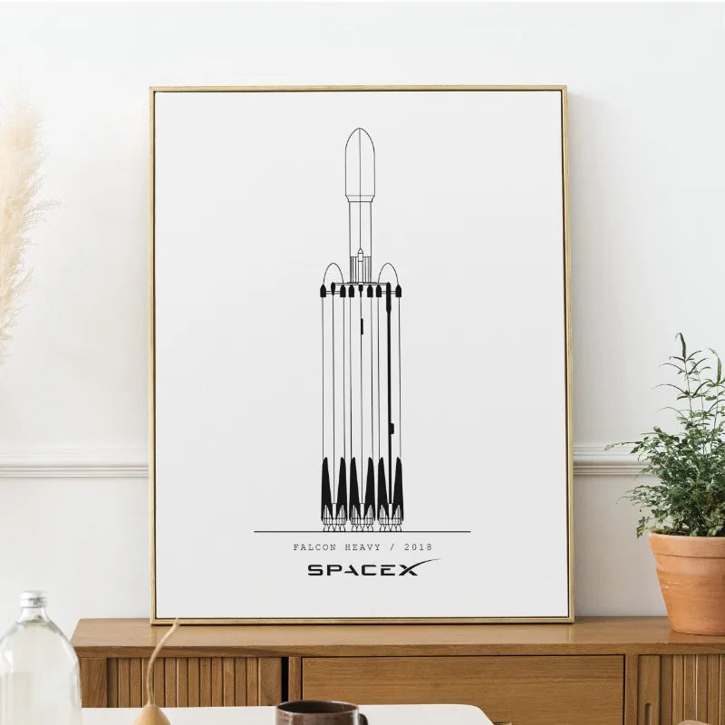 NASA and SpacX Poster Minimalist Space Rocket Blueprints Canvas Painting Modern Wall Art Picture for Living Room Home Decor