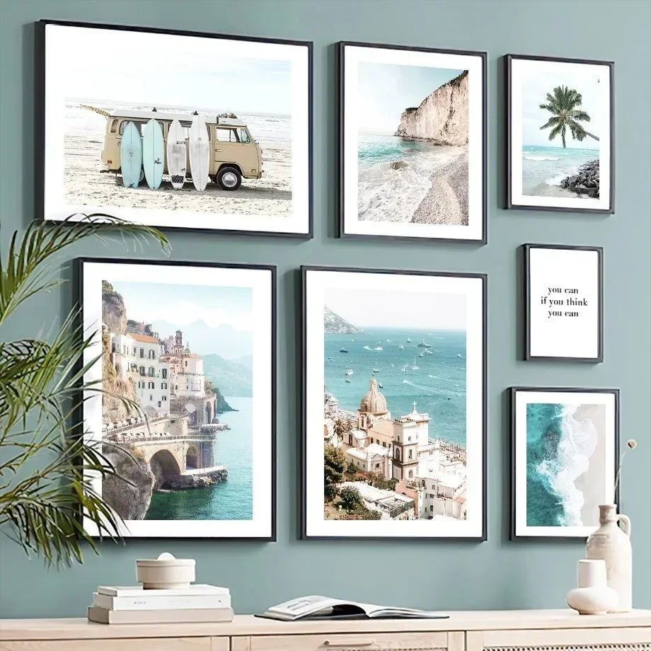 Surfboard Seagull Beach Umbrella Blue Sea Wall Art Canvas Painting Nordic Posters And Prints Wall Pictures For Living Room Decor