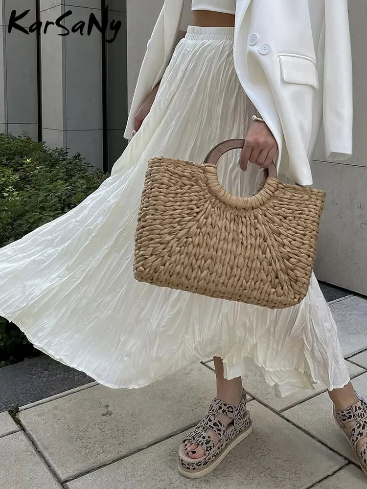 KarSaNy Long Pleated Skirts For Woman High Waist Large Hem White Skirt Summer Women's A Line Maxi Skirts For Women 2026 Long