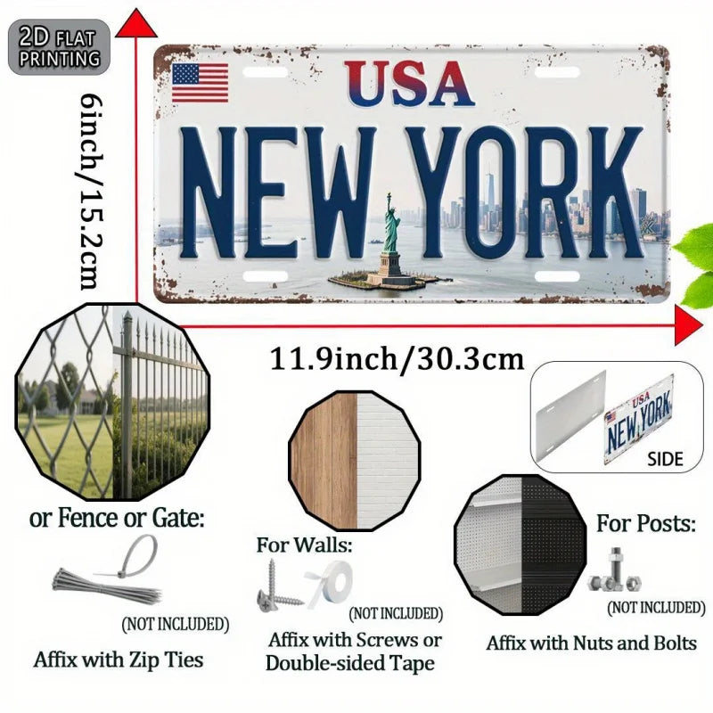 2DPlane，2DFlatbed Printing，1Pieces，New York American Retro Metal Aluminum License Plate Number Plate，Decorative Signs and Plaque