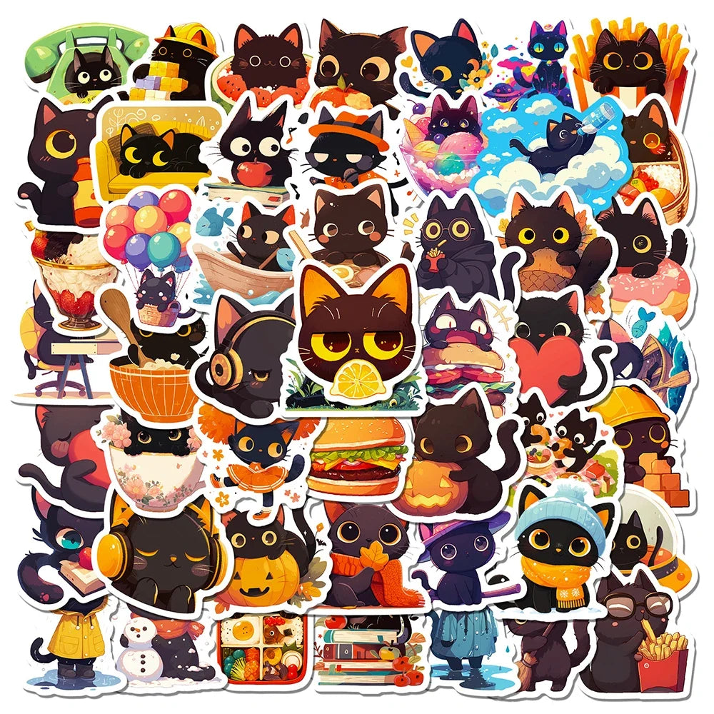 10/30/50pcs Cute Black Cat Graffiti Stickers Aesthetic Decals Fridge Notebook Laptop Phone Funny Stationery Sticker Kids Toys