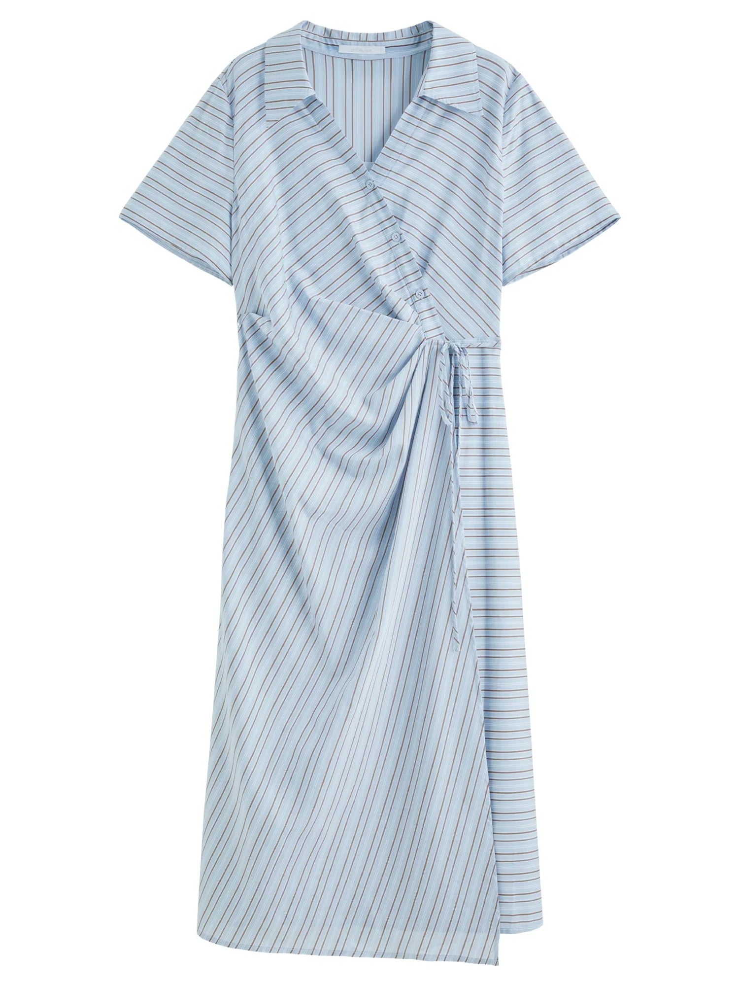 DUSHU 2025 Summer Women's Surplice Shirt Dress - Button-Down Collar & Midi Length for Office to Casual Wear 25DS82142
