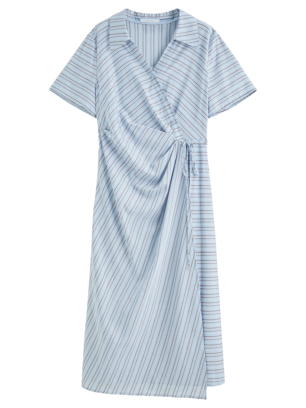 DUSHU 2025 Summer Women's Surplice Shirt Dress - Button-Down Collar & Midi Length for Office to Casual Wear 25DS82142