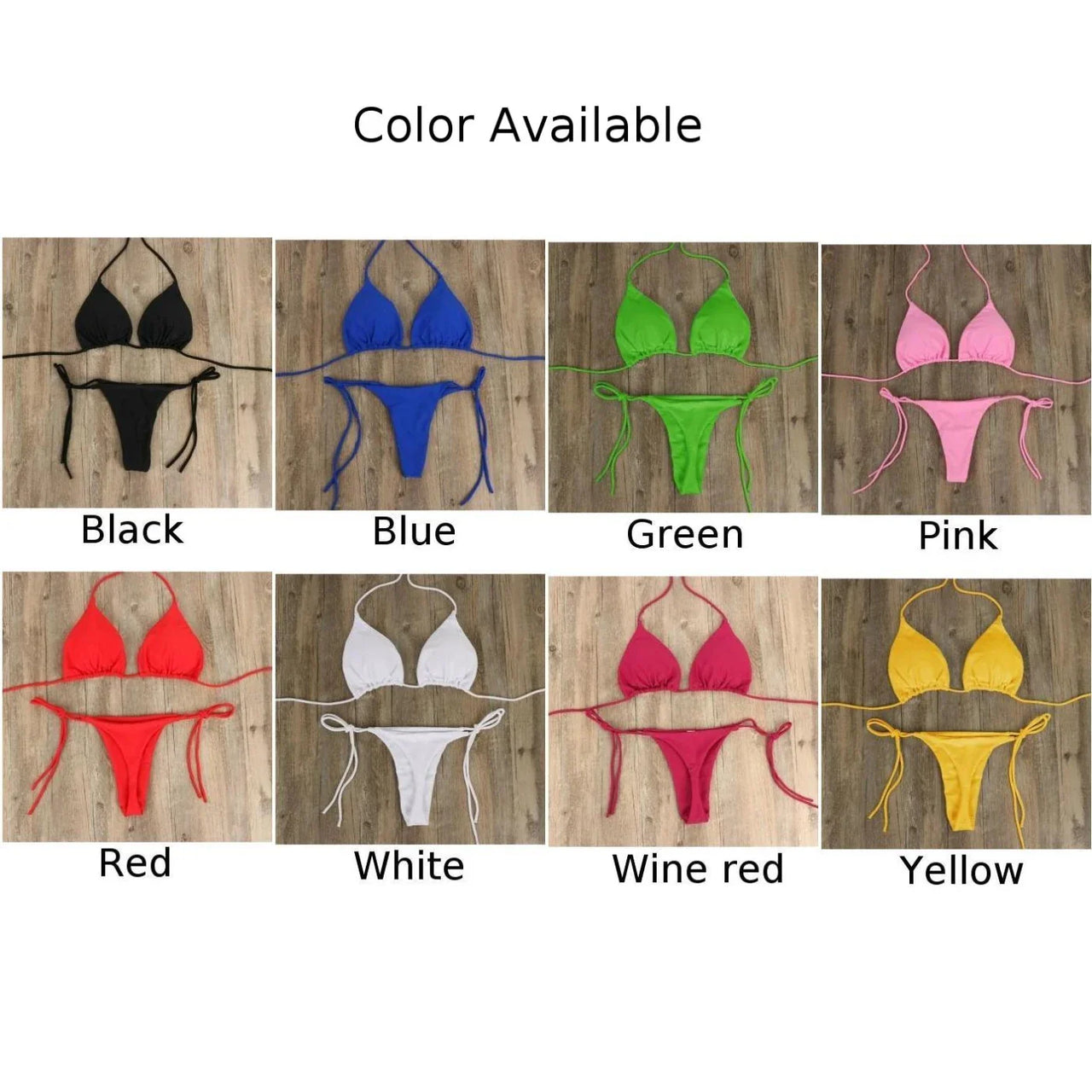 Women Tie Sexy Thong Bikini Set Side Swimsuit Bandage Style Brazilian Swimwear Split Strap Adjustable Solid Female Swimsuit Set