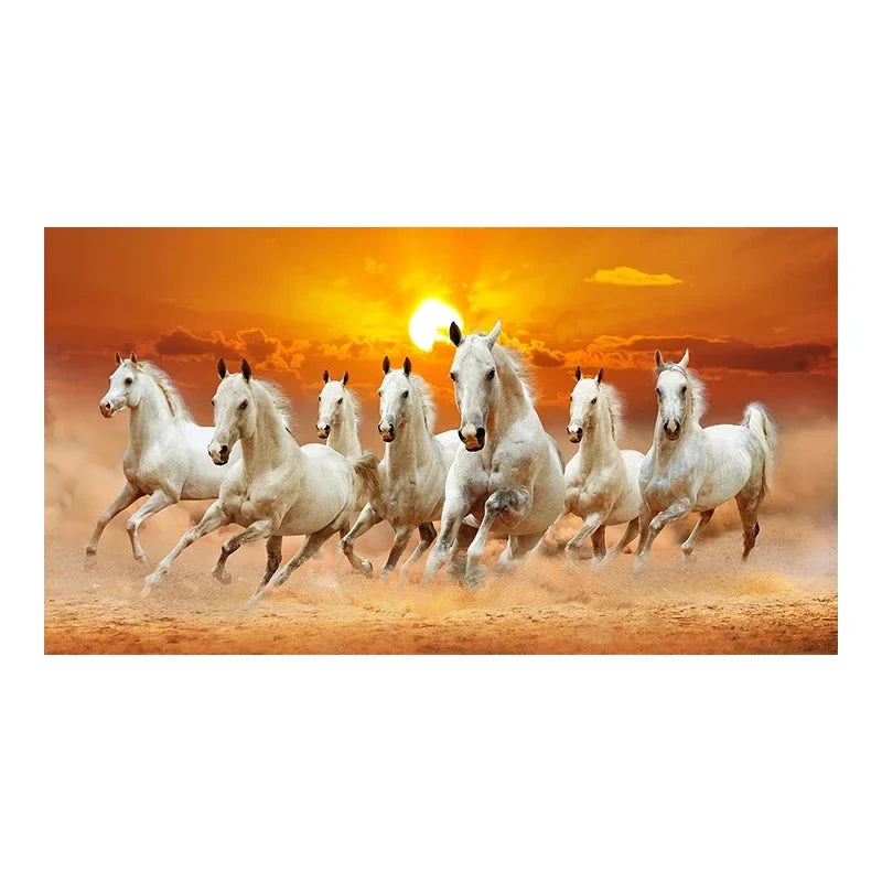 Modern Simple Wall Art 7 Running White Horses Sunset Scenery HD Canvas Printing Poster Home Living Room Bedroom Decoration