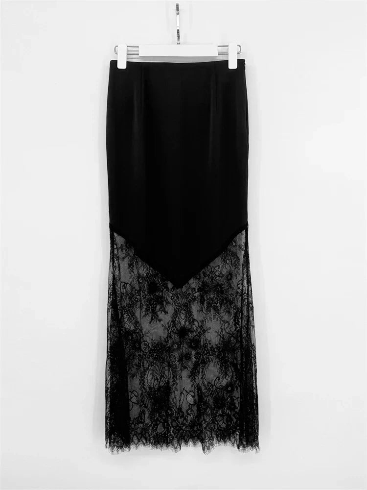 Tuularose Vintage Lace Skirts Fashion Lace Patchwork Sexy See Through Skirts High Street Elegant Party Streetwear Women's Skirts