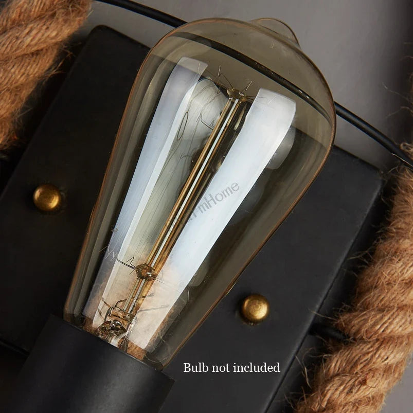Retro Loft Rope Wall Lamp Stair Aisle Corridor Bedroom Living Room Restaurant Pub Cafe Wall Light Bra Round Wall Sconce