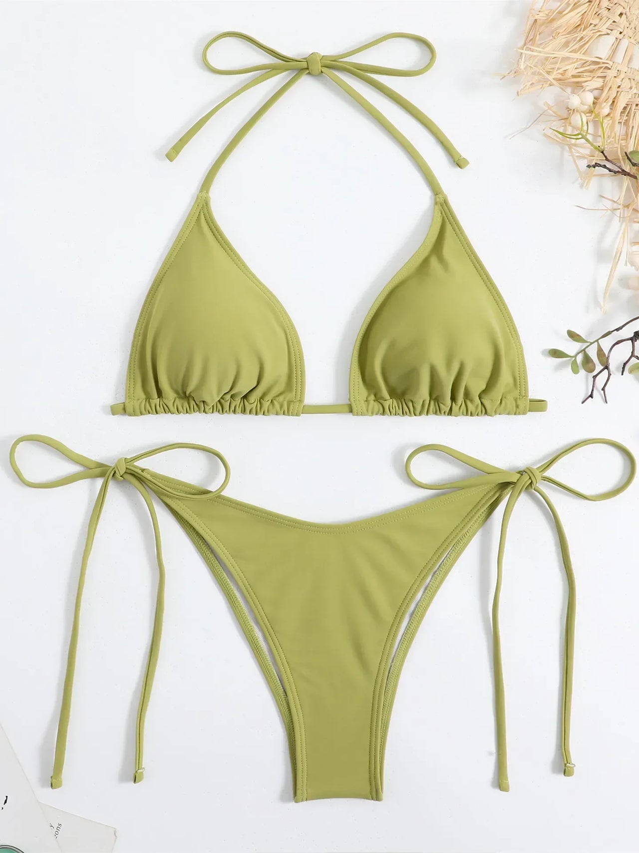 Sexy Brown Bikini 2026 Women Solid Red Halter Push Up Bra Tie Side Triangle Swimsuit Summer Bathing Suit Lace Up Micro Swimwear