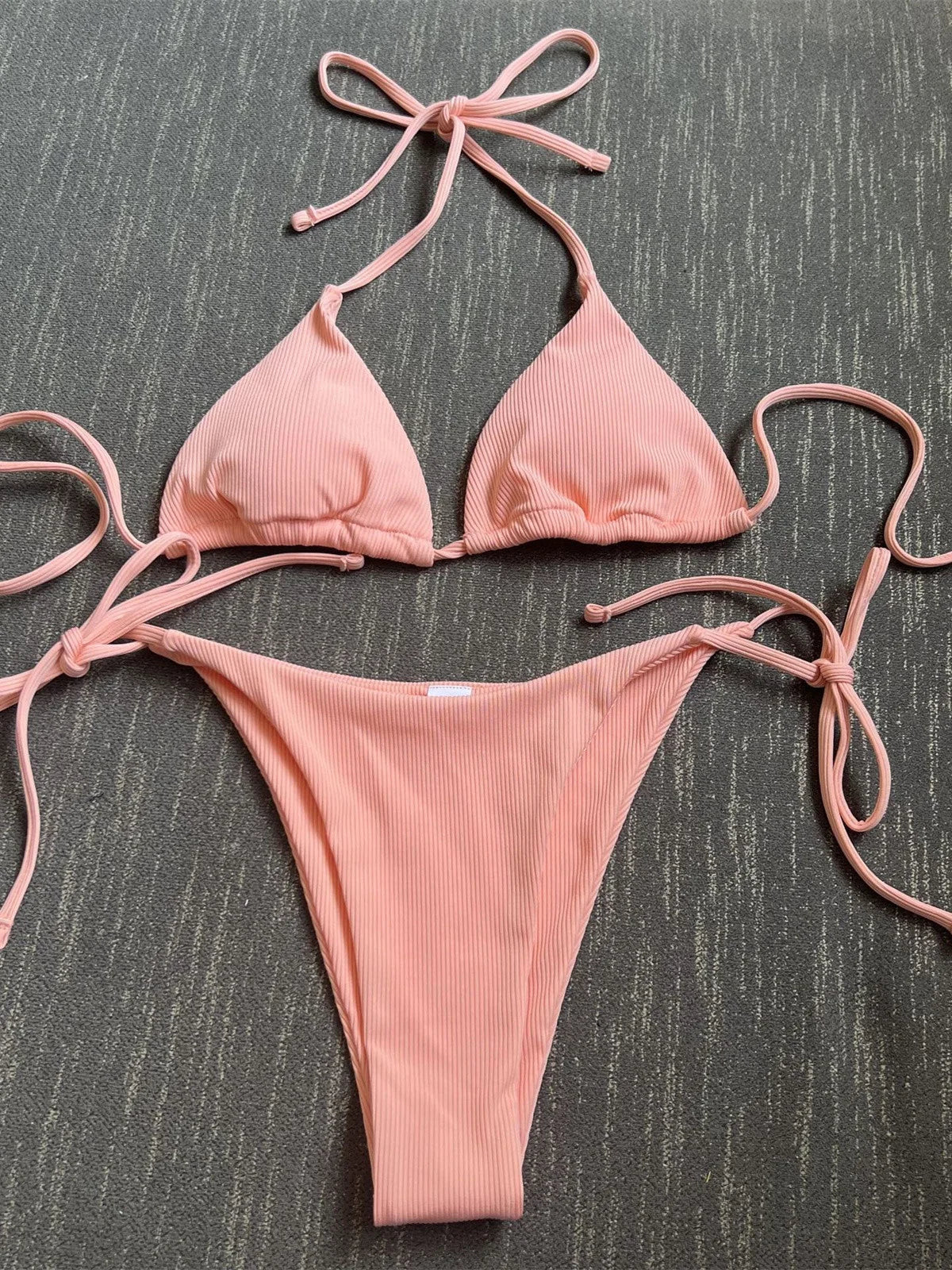 Sexy Brown Bikini 2026 Women Solid Red Halter Push Up Bra Tie Side Triangle Swimsuit Summer Bathing Suit Lace Up Micro Swimwear