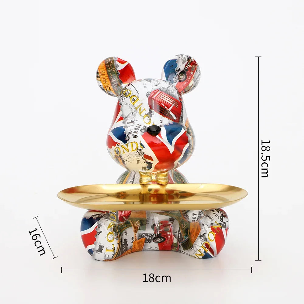2025 New Graffiti Bear Figurine Home Decoration Animal Statue Keys Storage Shelf Modern Room Sculpture Table Decor Statues Gift