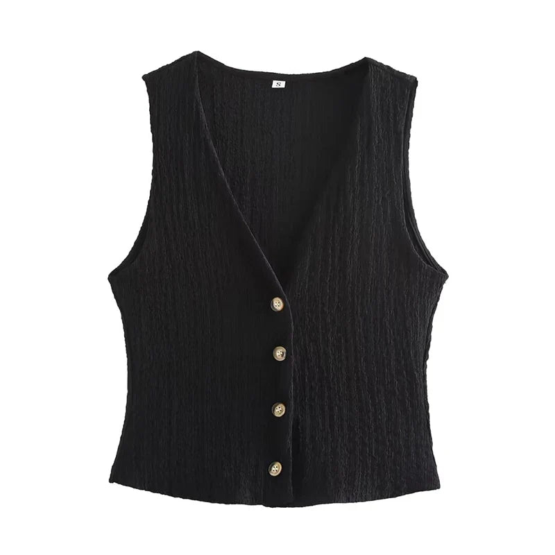 Willshela Women Fashion 2 Piece Set Solid Single Breasted Tank Tops & Vintage HIgh Elastic Waist Pants Female Chic Pants Suit