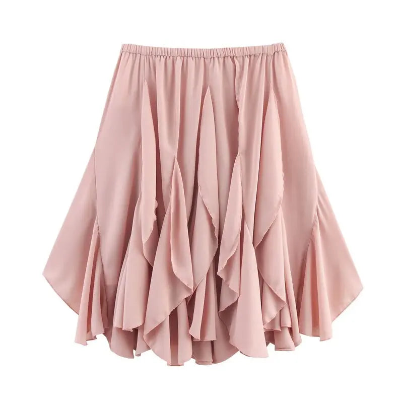 Mid-Length Women's Skirt 2025 Summer New Sle Decorative Layered Design Mid-Waist A-Line Skirt Faionable Ladies Skirt