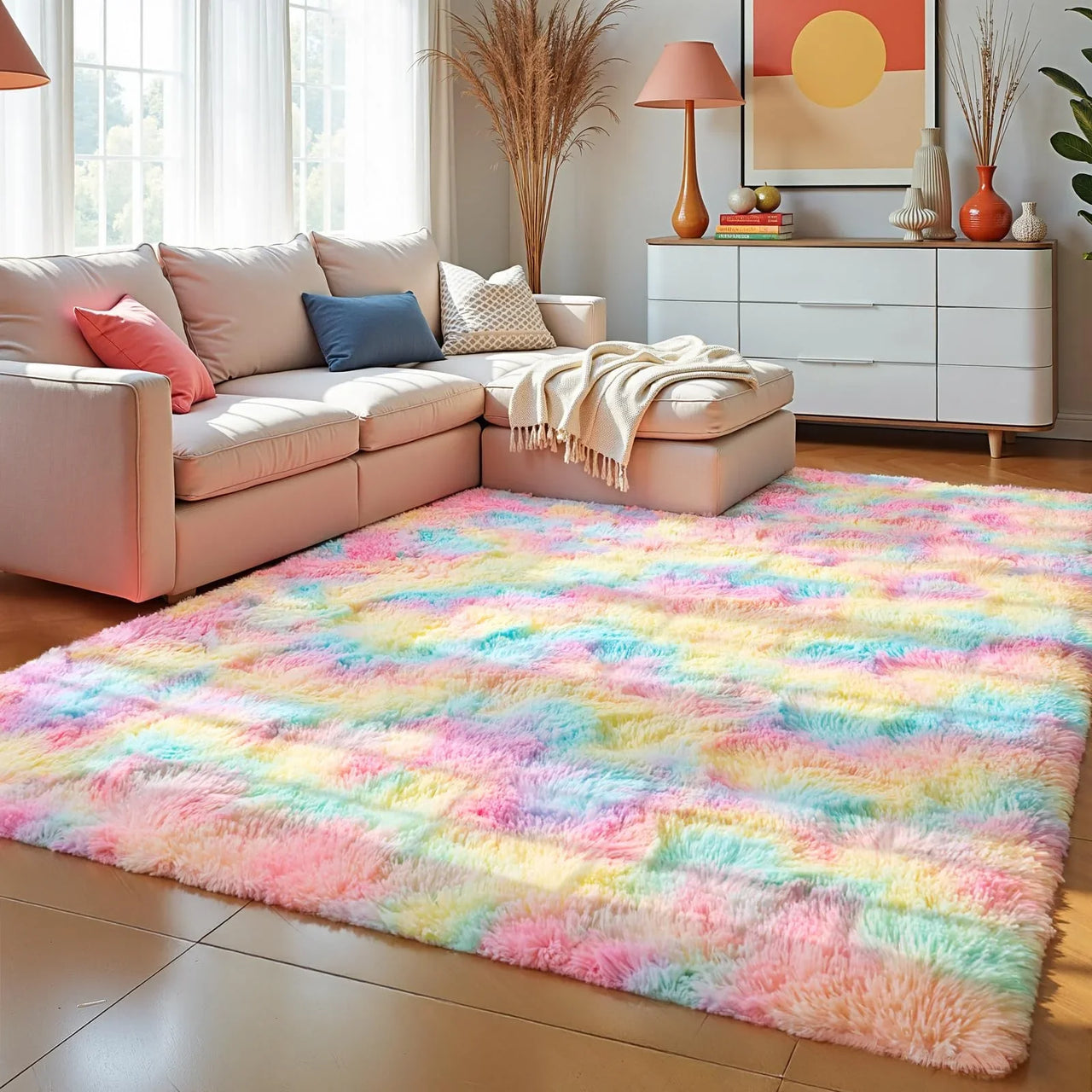 VIKAMA Living Room Carpet, Bedroom Soft Fluffy Plush Floor Mat, Kindergarten Children's Room, Dormitory, Home Decoration