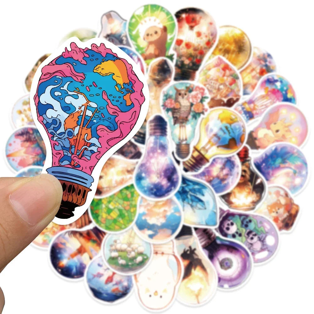 10/30/50pcs INS Style Fantastic Light Bulb World Cartoon Aesthetic Stickers Cute Decal Laptop Graffiti Girl Gradient Sticker Toy