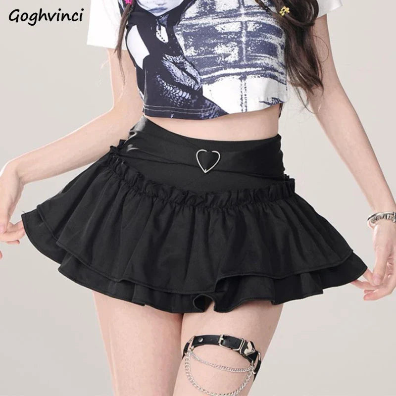 Skirts Women Ruffles A-line High Waist Chic Design Unique Korean Fashion Streetwear Gothic Summer Sweet Hot Girls Prevalent Y2k