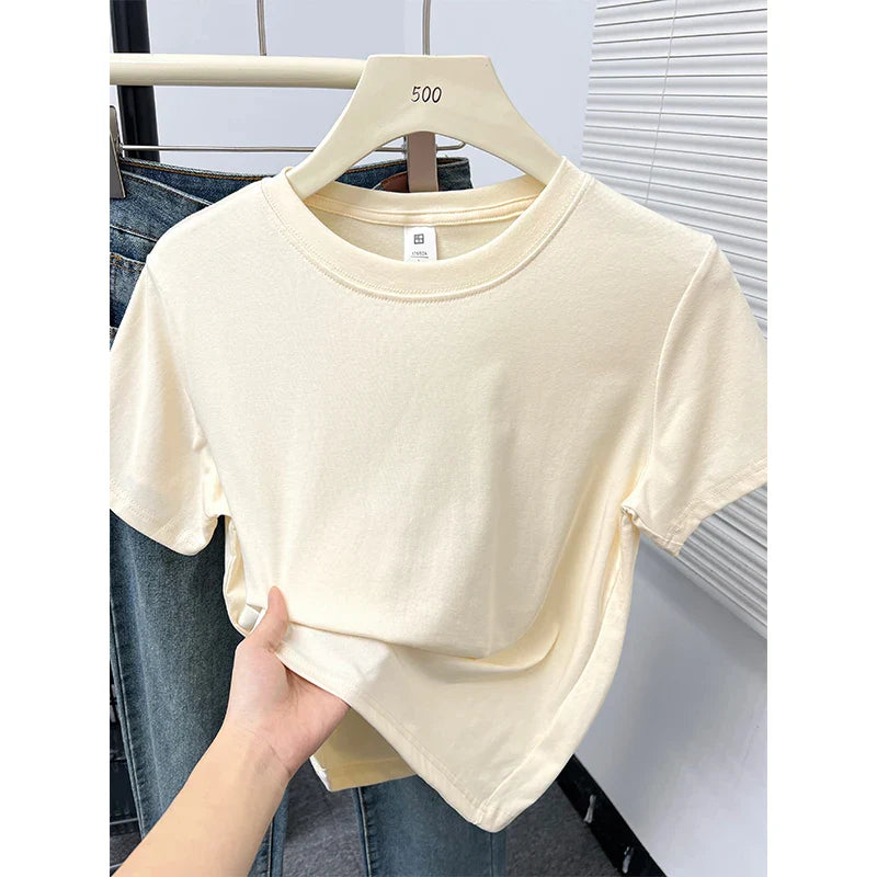 2026 Summer New High Quality Casual T Shirt Sexy Short Sleeved Sleeves Fashion Trend Solid Women Clothing Y2k Tops