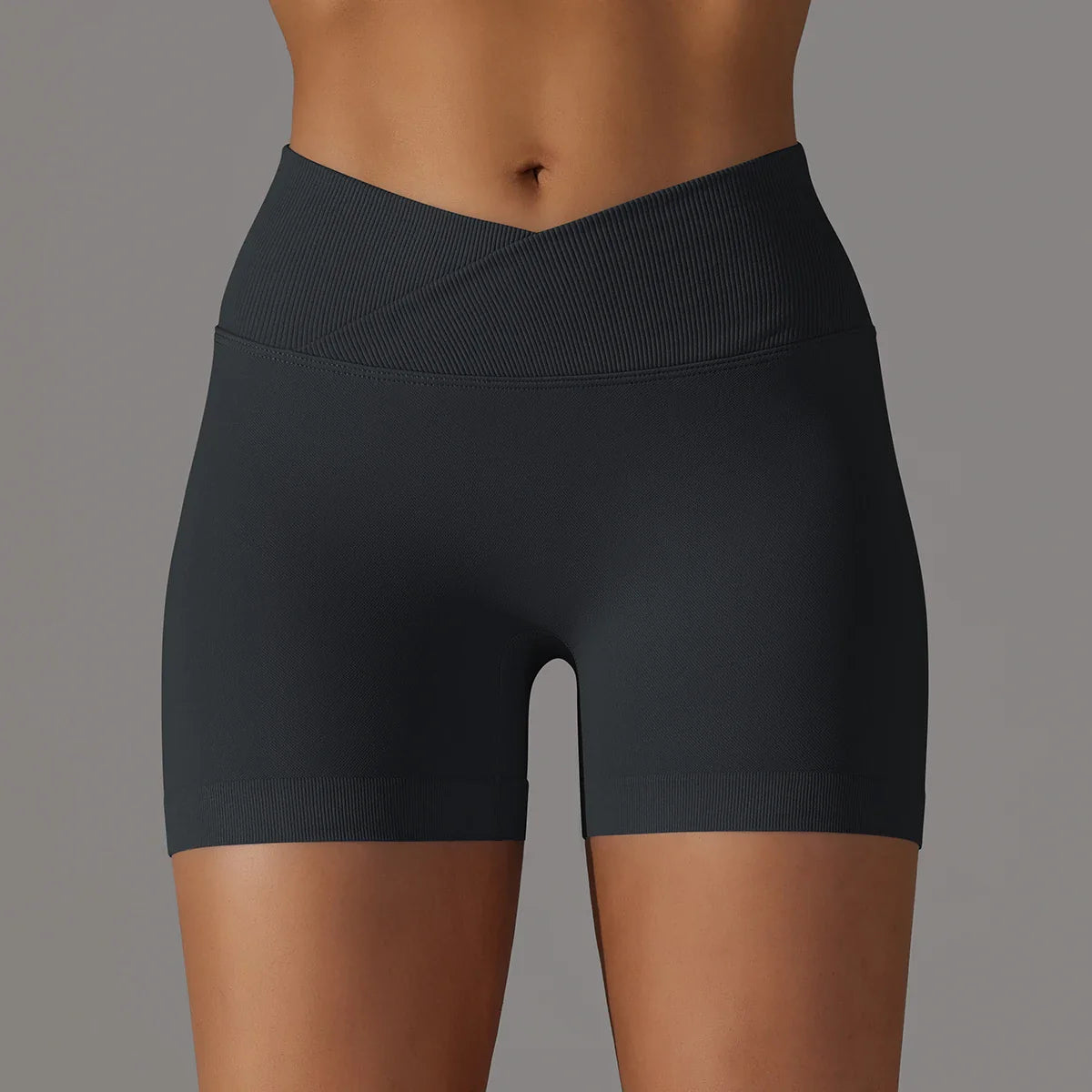 Women's sporty shorts with cross-waistband, yoga shorts, for gym workout, running, hip-enhancing,high-waisted yoga shorts.