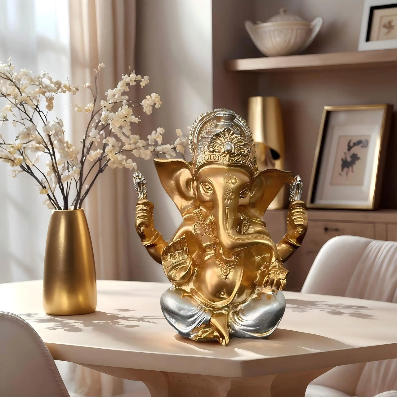 1 Exquisite Indian Ganesha Golden Statue Ornament, a Good Item for Blessing and Good Fortune in the Home, Indian Art Style Decoration