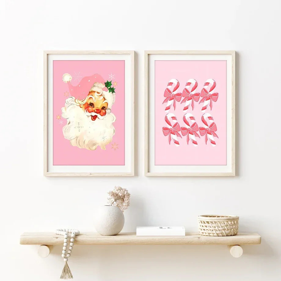 Modern Simple Wall Art Pink Christmas Tree Father Christmas HD Canvas Print Poster Home Living Room Bedroom Decoration