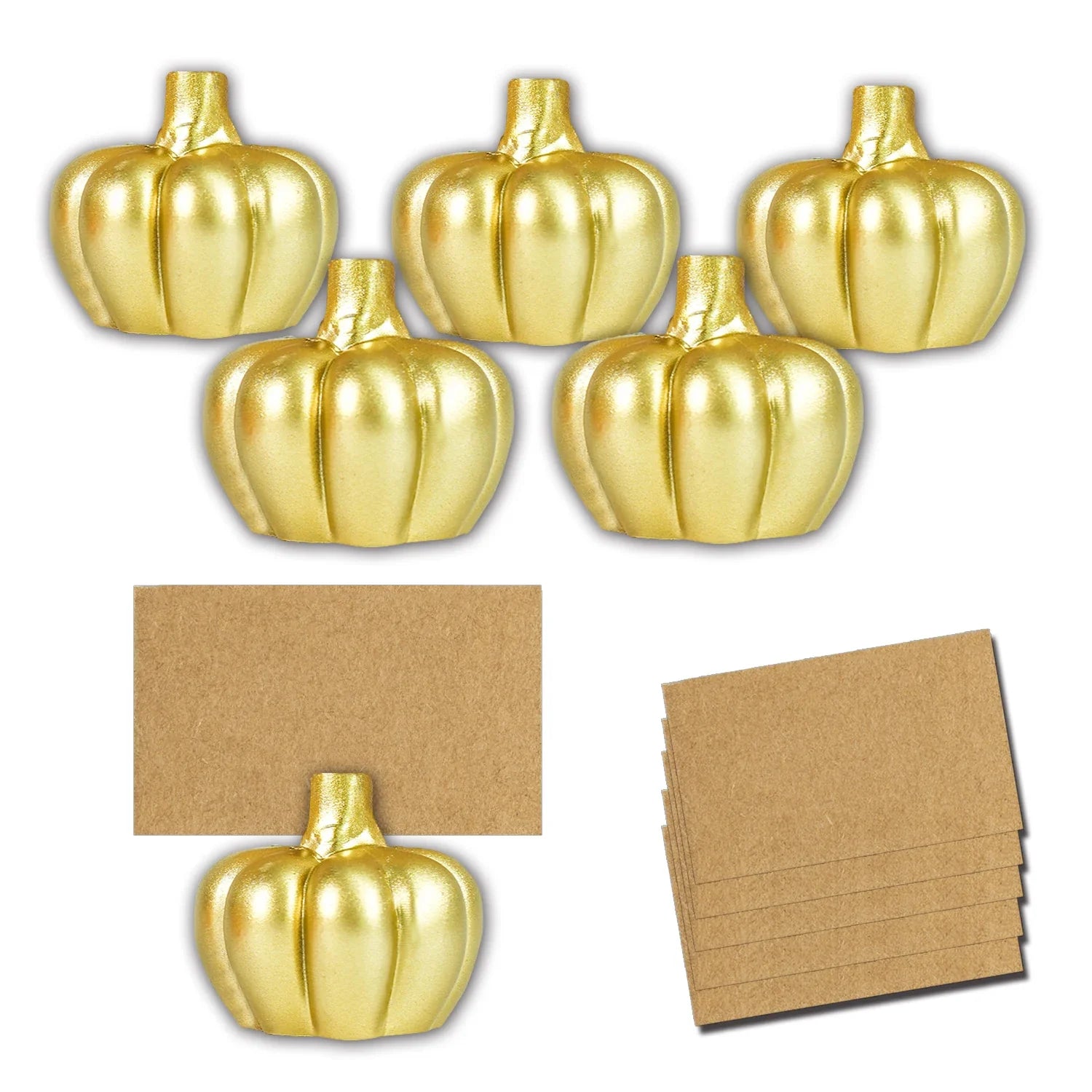 Fall Decor Gold Pumpkin Place Card Holder (Set of 6), Place Settings, Perfect for Thanksgiving Table Decor, Fall Themed Weddings