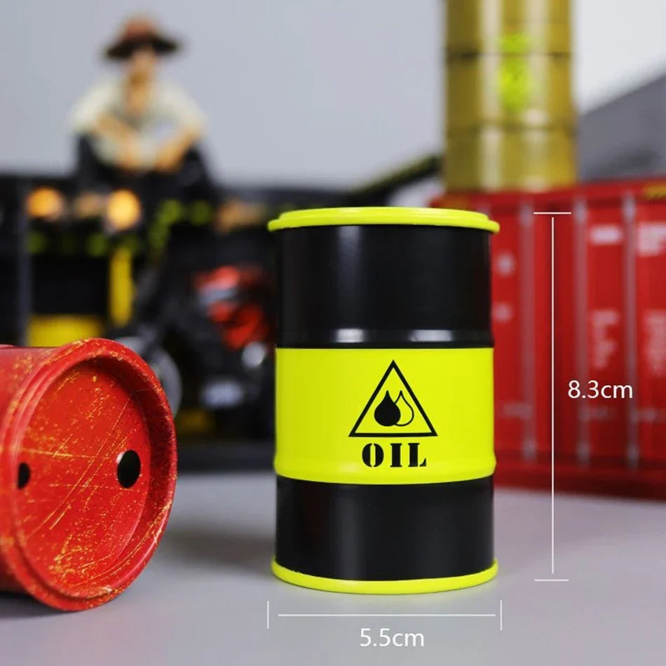 Iron Mini Oil Drum Model Chemistry Oil Drum Model Car Model Desktop Decoration Storage Box War Games Scene Model for Xmas Gifts