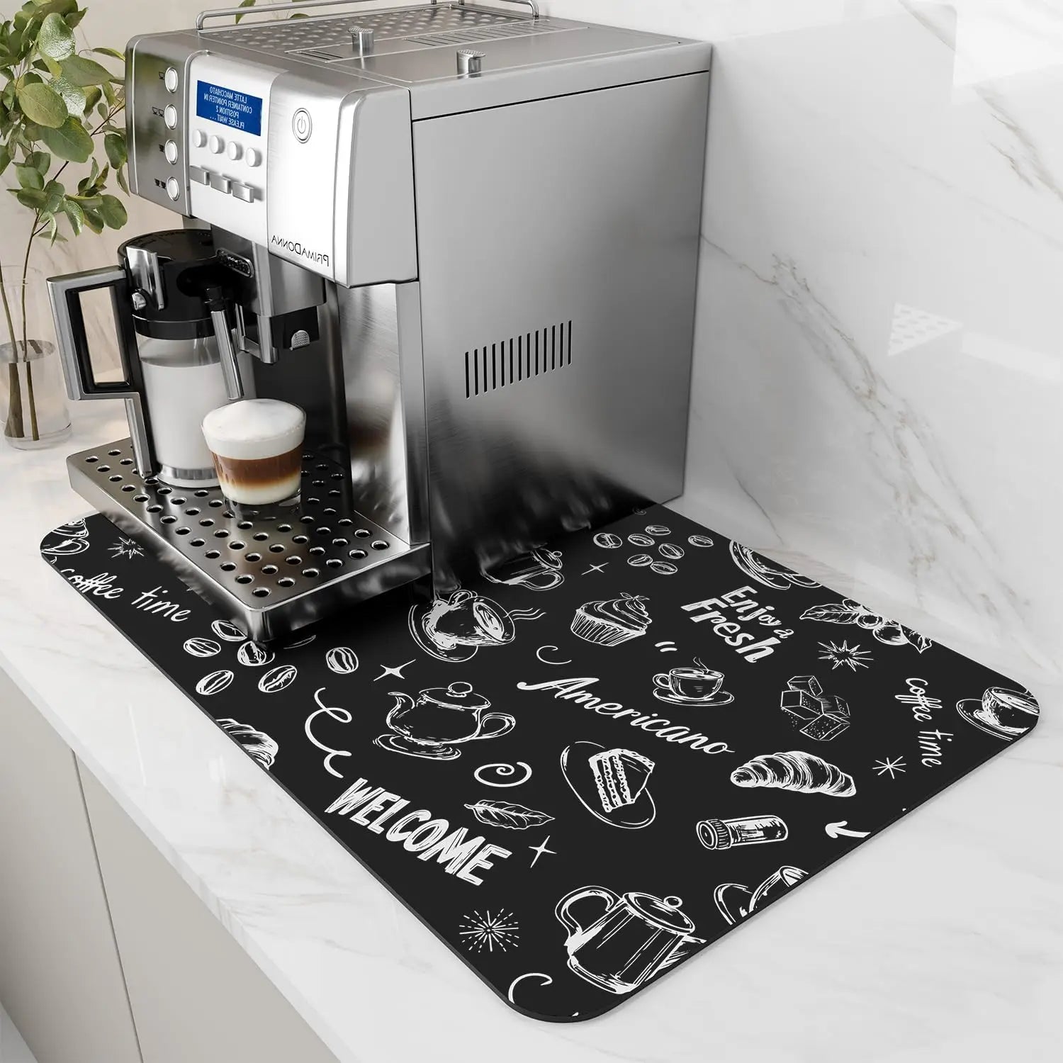 VIKAMA Coffee Machine Mat Rubber Backing Water-Absorbent Dish Drying Pad Kitchen Worktop Drainage Mat Home Decor