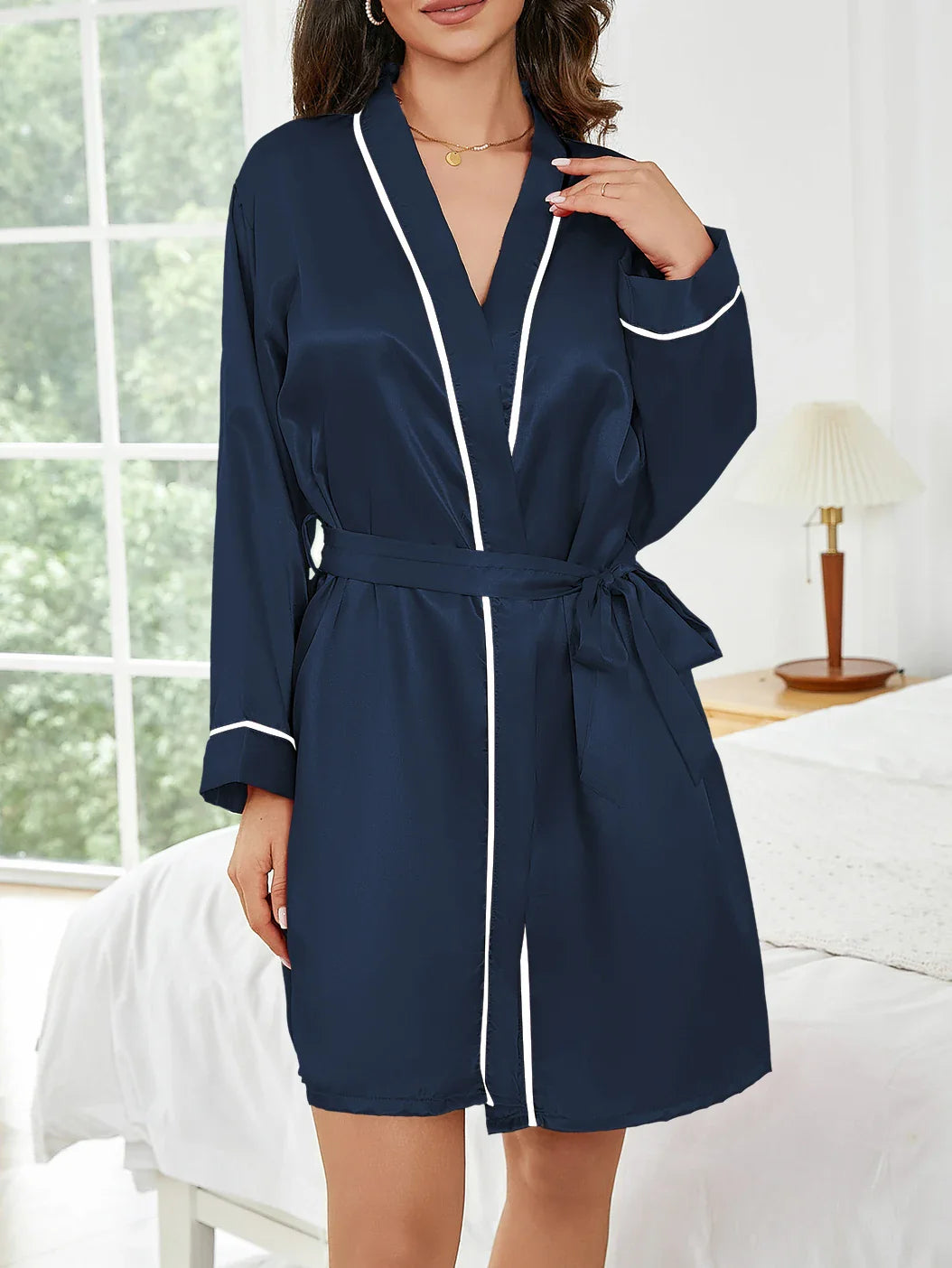Pure Color Short Robe Women Summer Thin Home Sleepwear Casual Bathrobe Fashion Versatile