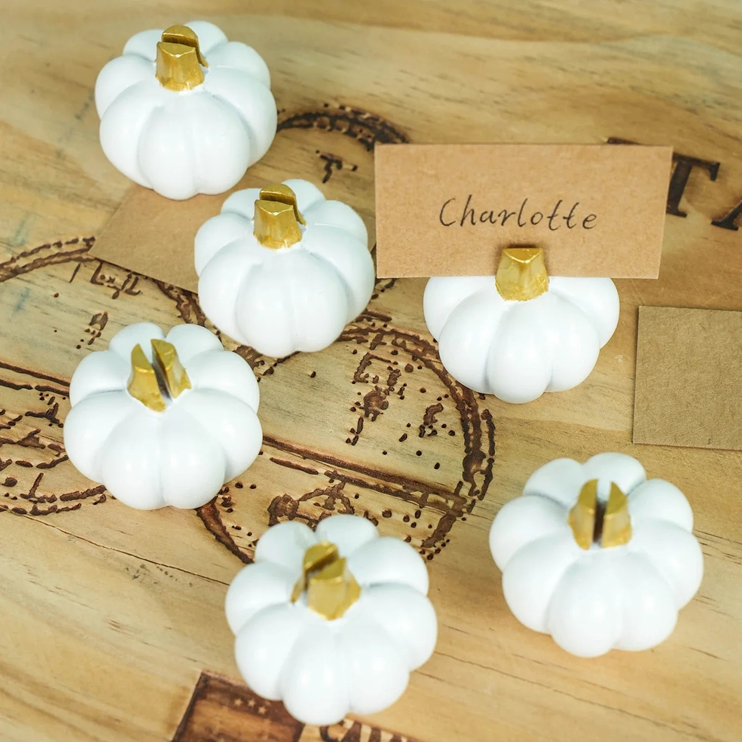 Fall Decor Gold Pumpkin Place Card Holder (Set of 6), Place Settings, Perfect for Thanksgiving Table Decor, Fall Themed Weddings