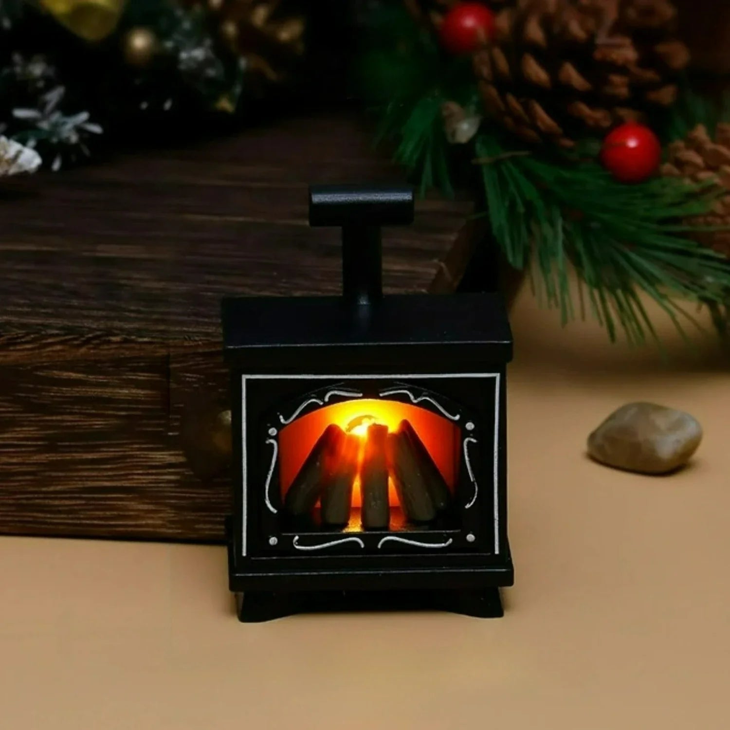 LED Dollhouse Mini Fireplace Glowing Stove Model House Furniture Kitchen Life Scene Decoration Toys Bedroom Bedside Night Light