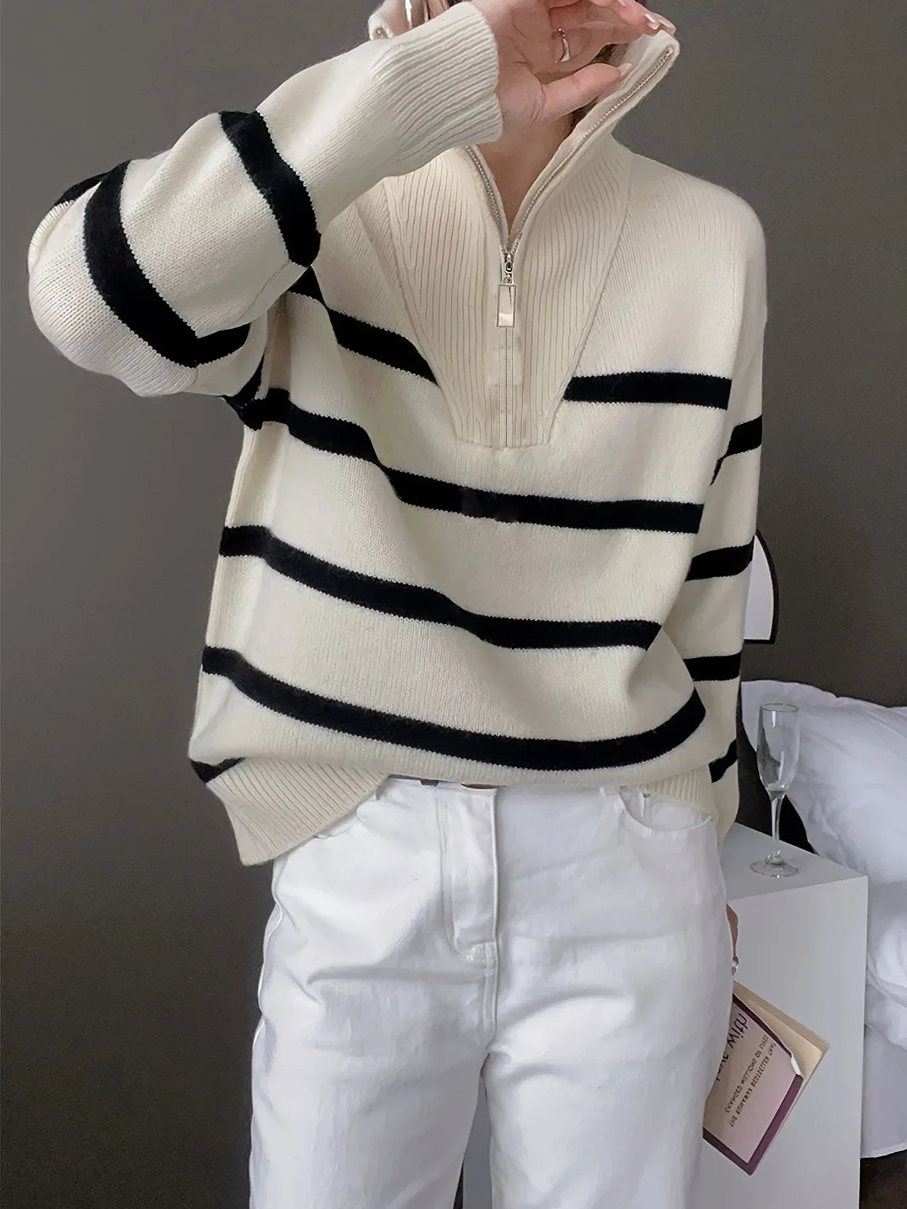 Sweater pullover women Spring and Autumn underwear New zipper stripe underlay short style popular premium sweater female
